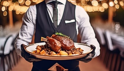 Event Elegance: Waiter with Gourmet Plates