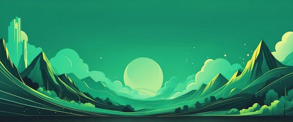 Wall Mural - green theme retro abstract concept banner background illustration
