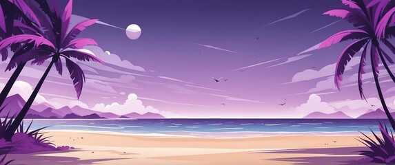 Wall Mural - purple theme beach abstract concept banner background illustration
