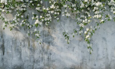 Concrete wall decorated with jasmine blossoms