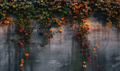 Concrete wall with Virginia creeper