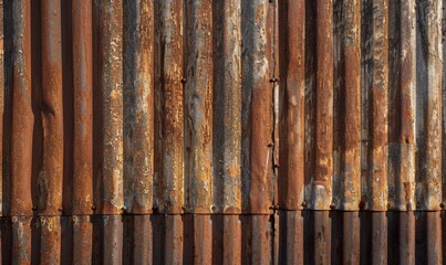 Wall Mural - Corrugated metal wall, rusty brown background