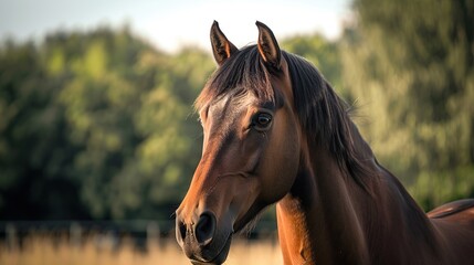 Wall Mural - A Close-Up Portrait of a Bay Horse