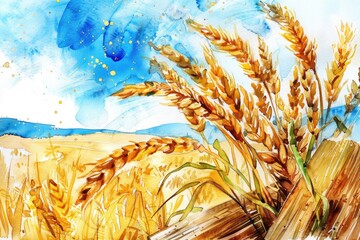 Harvesting the Torah. Watercolor Illustration of Jewish Holiday Shavuot Tradition