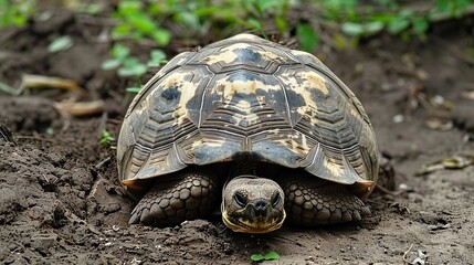 Sticker - Close-Up Portrait of a Tortoise on a Dirt Path