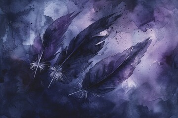 Wall Mural - Mystical Raven Feathers: Dark Watercolor Drawing with Witchcraft and Mystic Symbolism