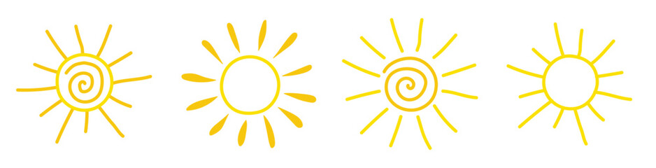 Wall Mural - hand drawn sun icon set. vector illustration