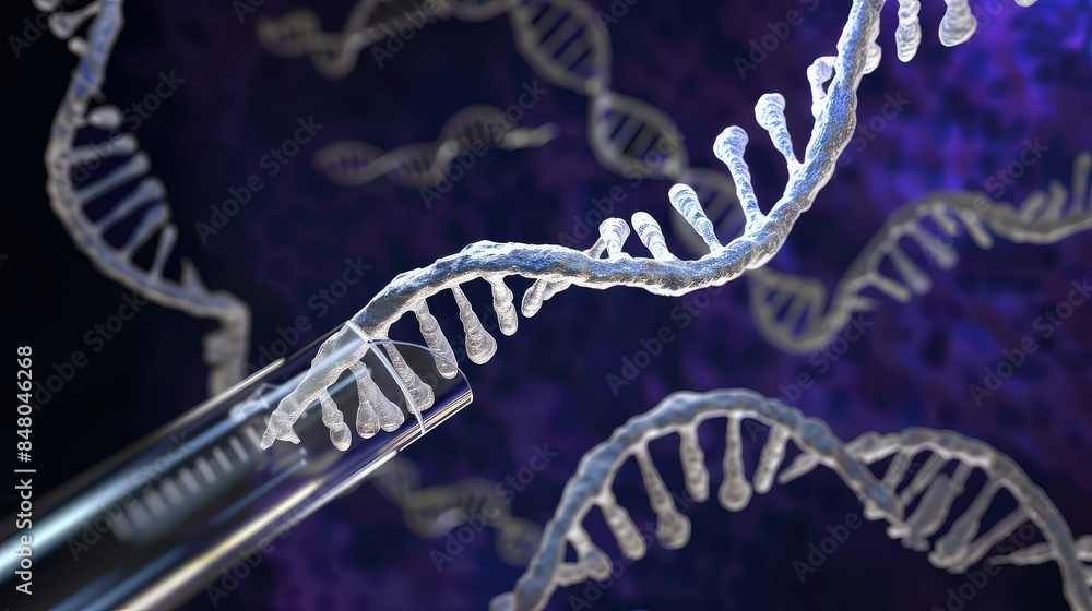 Genetic editing illustration depicting CRISPR technology modifying DNA ...