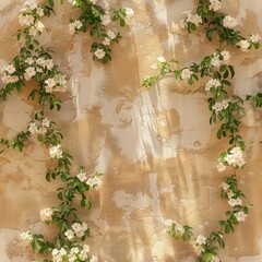 Wall Mural - Stucco wall with jasmine flowers