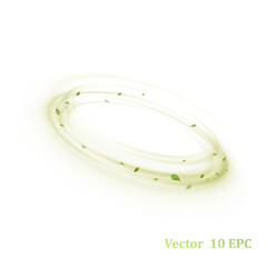 Wall Mural - green bright wind lines swirl in a circle with flying particles of green leaves on a white backgroun