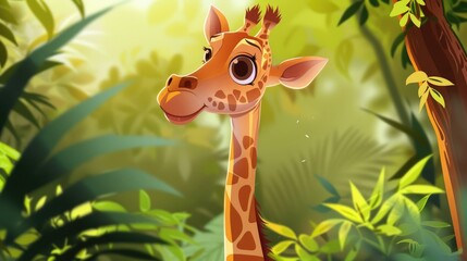 Wall Mural - Illustration of a charming giraffe in cartoon style