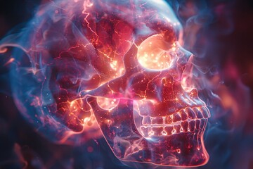 Poster - Glowing Skull in Smoke, Generative AI