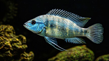 Sticker - Blue and Green Cichlid Fish in an Aquarium