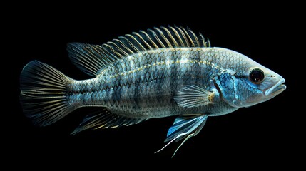 Poster - Blue and Gold Fish with Black Background