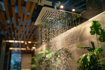Wall Mural - Shower with flowing clear water in bathroom.  Generative AI.