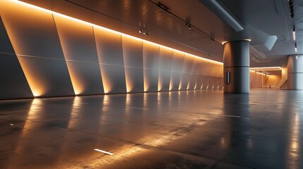 Wall Mural - The clean lines of an art museuma??s empty wall, with lighting optimized for digital displays. .