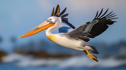 Poster - Pelican in Flight Against a Blue Sky