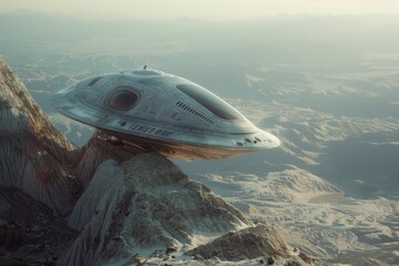 Wall Mural - an alien spacecraft is situated on top of a mountain