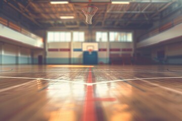 Wall Mural - Image of a basketball court with a successful shot, great for sports and fitness themes