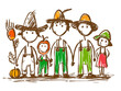 © Aisyaqilumar - Hand drawn of happy farmers in stick figure illustration style. Isolated on a white background.