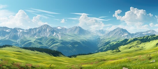 Poster - Green summer mountain landscape. Creative banner. Copyspace image