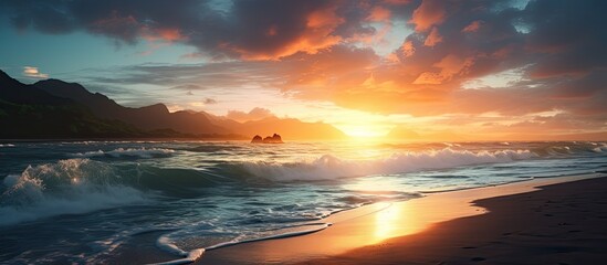 Wall Mural - Sunrise at the sandy Beach. Creative banner. Copyspace image