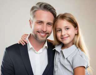 Wall Mural - man girl portrait classic new family with single father and pretty blond daughter