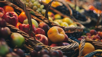 Canvas Print - Seasonal fruits in baskets, close-up, no people, focus on freshness and colors. 