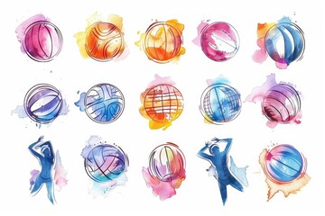 Wall Mural - A collection of colorful balls on a white background, suitable for various uses such as illustrations, designs, and more