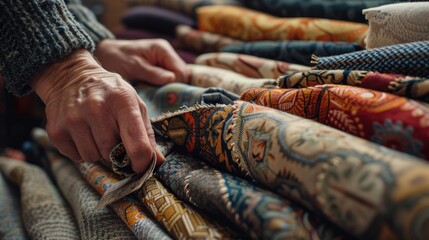 Sticker - A person is cutting fabric using a pair of scissors