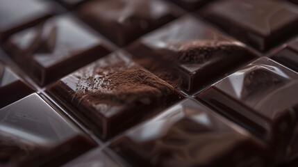 Wall Mural - Macro shot of a block of handcrafted chocolate, rich dark color with textured surface, soft light, indulgent and detailed. 