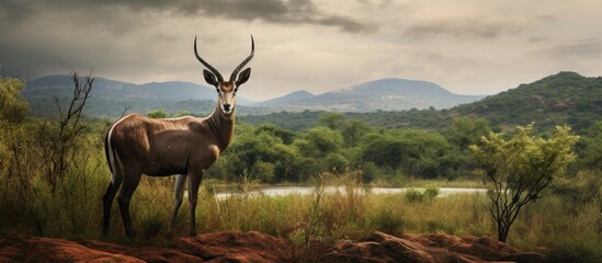 Sticker - Saw this Waterbuck while visiting the famous Kruger National Park in South Africa. Creative banner. Copyspace image