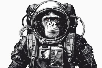 Wall Mural - a monkey wearing a space suit, photographed in black and white