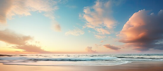 Poster - Blurred image of beautiful colored sky during afternoon in nature beach. Creative banner. Copyspace image