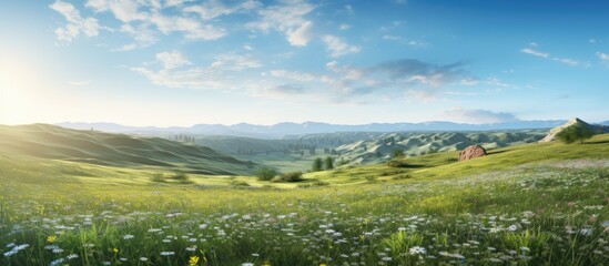 Poster - wild grass on dirt meadow. Creative banner. Copyspace image