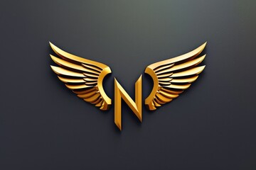 Wall Mural - A symbol of knowledge and wisdom, this image features a golden letter N with wings on a black background