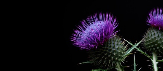 Aufkleber - onopordum acanthium or scottish thistle isolated on black background. Creative banner. Copyspace image