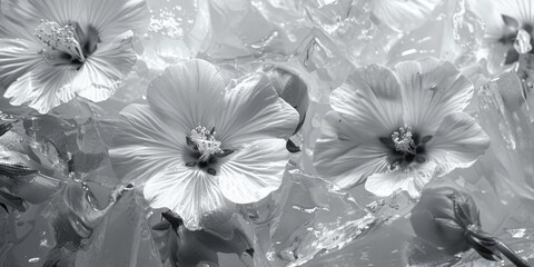 Wall Mural - A collection of flowers in various shapes and sizes photographed in black and white