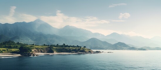 Poster - Beautiful landscape sea and mountain. Creative banner. Copyspace image