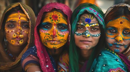 Sticker - Group of women with painted faces, possibly from cultural or artistic performance