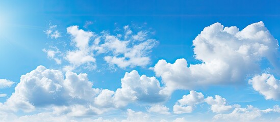 Fototapete - Light blue cloudy sky Beautiful cloudscape Heaven on a summer autumn day Natural real background Design element. Creative banner. Copyspace image