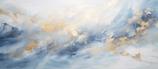 Poster - Abstract hand painted blue and white with silver and gold background close up of acrylic painting on canvas wallpaper texture. Creative banner. Copyspace image