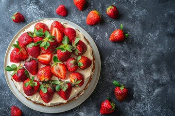 Poster - Strawberry Shortcake on Rustic Table