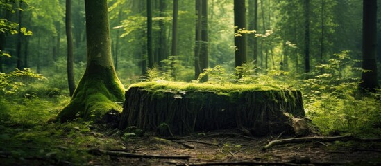 Fototapete - forest tree green environment woods trunk outdoor. Creative banner. Copyspace image