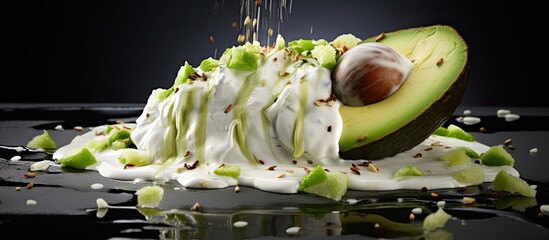 Aufkleber - avocado salad with coconut cream cheese sauce. Creative banner. Copyspace image
