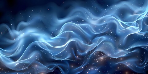 Wall Mural - abstract background with glowing blue waves and stars, smoke or fog in space. abstract wallpaper for