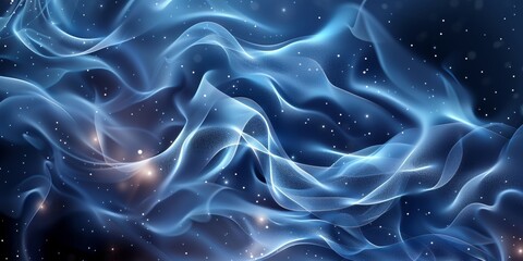 Wall Mural - abstract background with glowing blue waves and stars, smoke or fog in space. abstract wallpaper for