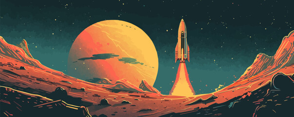 Space station orbiting a distant planet Vector flat minimalistic isolated illustration