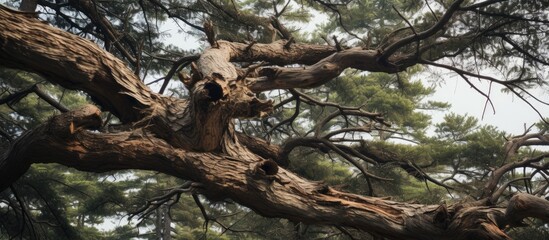 Aufkleber - trunk and branches of pine. Creative banner. Copyspace image