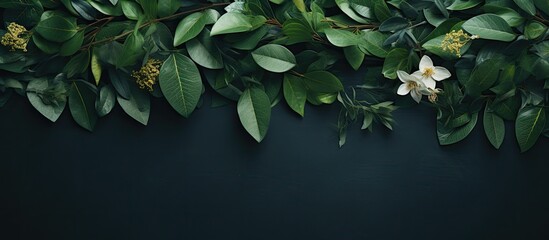 Poster - Background made of fresh white and green leaves Creative and moody color of the picture. Creative banner. Copyspace image